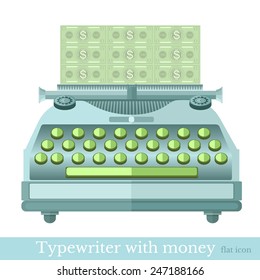 flat icon typewriter with the make mooney isolated on white