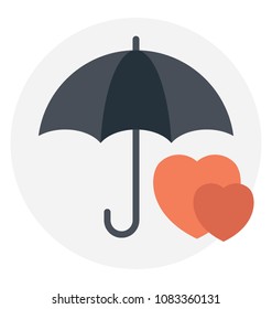 
Flat icon of an umbrella with hearts under it 
