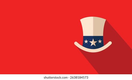 Flat Icon of Uncle Sam Hat with Stars on Bold Red Background for Independence Theme