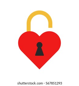 Flat icon unlocked heart padlock. Love padlock. Vector illustration.