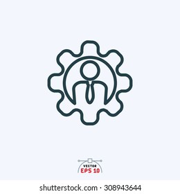 Flat icon of user in setting sign.