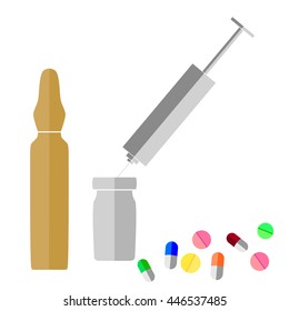 flat icon of Vaccine Pills and syringe
