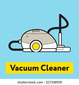 The flat icon of vacuum cleaner silhouette on the blue background