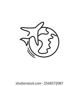 flat icon vector airplane around the world, logo traveling ideas, eps vector format, line style vector logo