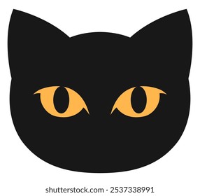 Flat icon vector of black cat face with orange eye isolated on white background.