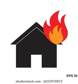 Icono plano Vector de la casa en llamas