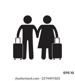 flat icon vector of a couple carrying suitcases