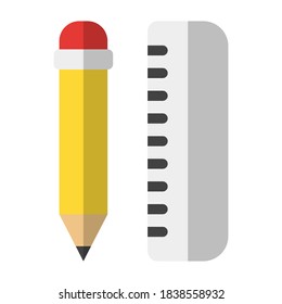 Flat icon vector design pencil and ruler, suitable for icons, illustration, backgrounds, stickers, covers, banners