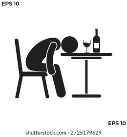 flat icon vector of drunk person sleeping on table