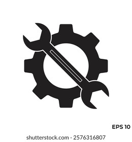 flat icon vector of gear with wrench