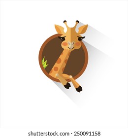 Flat icon vector Giraffe with long shadow effect in stylish colors. Isolated on white background.