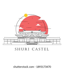 Flat icon vector illustration of a historic building castle in the Japan, Simple outline icon design cartoon landmark for praying vacation travel tourist attractions. Line art of Shuri Castle