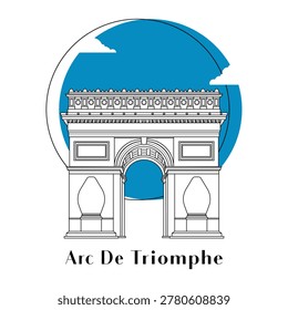Flat icon vector illustration of a historic building in Paris, Simple outline icon design cartoon landmark for vacation travel tourist attractions. Line art of Arc De Triomphe