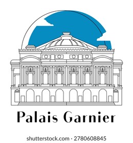 Flat icon vector illustration of a historic building in Paris, Simple outline icon design cartoon landmark for vacation travel tourist attractions. Line art of Palais Garnier