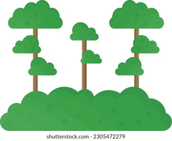 Flat icon vector illustration of a jungle or rain forest, big trees. Nature and ecology.