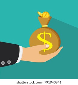 Flat icon, vector illustration. Money saving and money bag concept. Money making. Bank deposit. Financials. Isolated on a background.