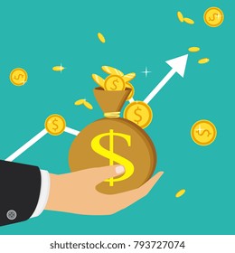 Flat icon, vector illustration. Money saving and money bag concept. Money making. Bank deposit. Financials. Isolated on a background.
