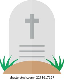 Flat icon vector illustration of a tombstone. Tomb with a cross.