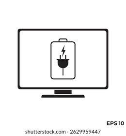flat icon vector of low battery warning sign on computer monitor screen