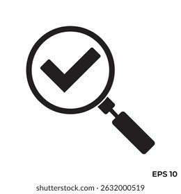 flat icon vector magnifying glass with check mark