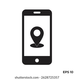 flacher Icon-Vektor eines Mobiltelefons mit Kartenstift