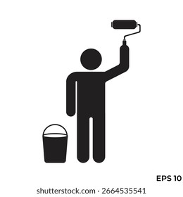 flat icon vector of person painting with roller brush