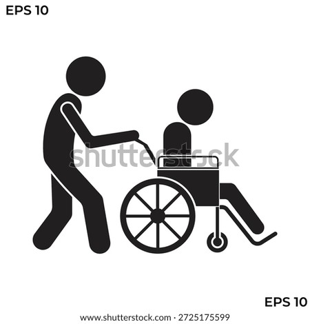 flat icon vector of a person pushing a wheelchair