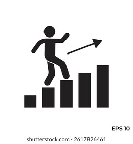 flat icon vector of rising growth statistics with human illustration