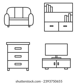 conjunto de vectores de iconos planos de muebles dentro de la casa