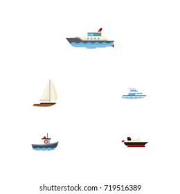 Flat Icon Vessel Set Of Cargo, Boat, Transport And Other Vector Objects. Also Includes Transport, Ship, Yacht Elements.