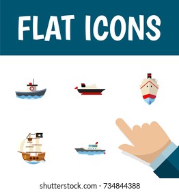 Flat Icon Vessel Set Of Cargo, Delivery, Transport And Other Vector Objects. Also Includes Cargo, Vessel, Shipping Elements.