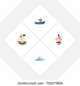 Flat Icon Vessel Set Of Delivery, Transport, Vessel And Other Vector Objects. Also Includes Boat, Shipping, Transport Elements.