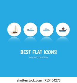 Flat Icon Vessel Set Of Sailboat, Transport, Boat And Other Vector Objects. Also Includes Transport, Boat, Ship Elements.