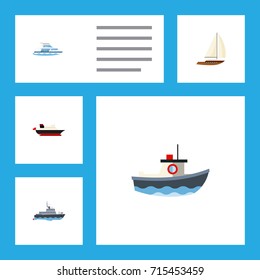 Flat Icon Vessel Set Of Ship, Boat, Transport And Other Vector Objects. Also Includes Cargo, Transport, Vessel Elements.