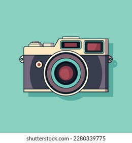 Flat icon vintage camera with shadow on blue background. Vector illustration