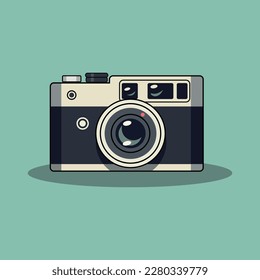 Flat icon vintage camera with shadow on blue background. Vector illustration