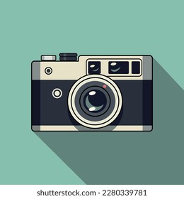 Flat icon vintage camera with shadow on blue background. Vector illustration