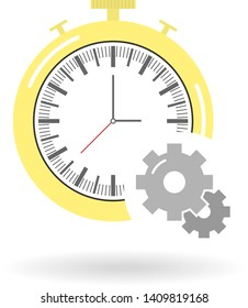 flat icon of vintage clock with gears in the corner isolated