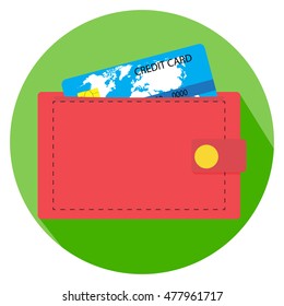 Flat icon wallet with money. Purse and wallet icon, wallet money with credit card, vector illustration