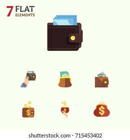 Flat Icon Wallet Set Of Billfold, Purse, Pouch And Other Vector Objects. Also Includes Wallet, Currency, Money Elements.
