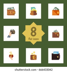 Flat Icon Wallet Set Of Wallet, Currency, Purse And Other Vector Objects. Also Includes Purse, Wallet, Saving Elements.