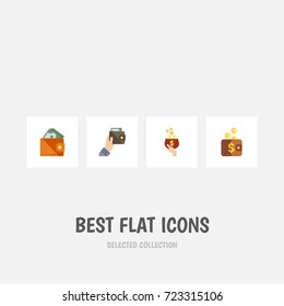 Flat Icon Wallet Set Of Currency, Payment, Wallet And Other Vector Objects. Also Includes Currency, Money, Purse Elements.