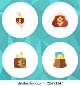 Flat Icon Wallet Set Of Currency, Payment, Pouch And Other Vector Objects. Also Includes Payment, Currency, Billfold Elements.