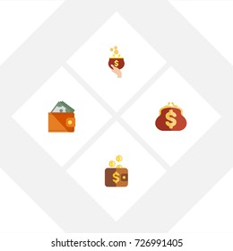 Flat Icon Wallet Set Of Currency, Wallet, Payment And Other Vector Objects. Also Includes Purse, Saving, Currency Elements.