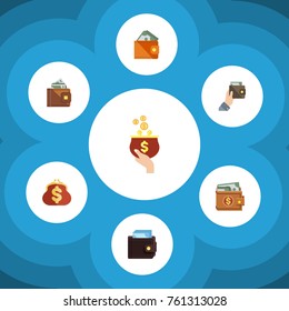 Flat Icon Wallet Set Of Wallet, Currency, Finance And Other Vector Objects. Also Includes Money, Currency, Pouch Elements.