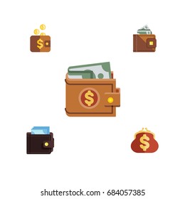 Flat Icon Wallet Set Of Finance, Payment, Billfold And Other Vector Objects. Also Includes Purse, Wallet, Billfold Elements.