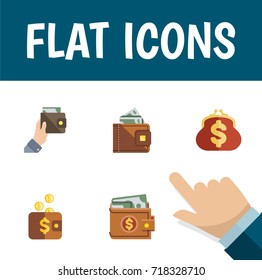 Flat Icon Wallet Set Of Money, Payment, Purse And Other Vector Objects. Also Includes Finance, Pouch, Wallet Elements.