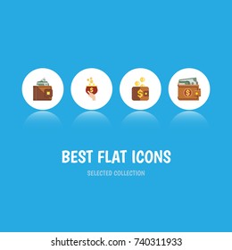 Flat Icon Wallet Set Of Money, Payment, Currency And Other Vector Objects. Also Includes Cash, Currency, Purse Elements.