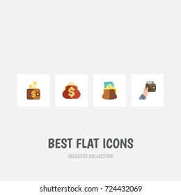 Flat Icon Wallet Set Of Payment, Saving, Purse And Other Vector Objects. Also Includes Currency, Pouch, Payment Elements.