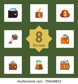 Flat Icon Wallet Set Of Pouch, Payment, Billfold And Other Vector Objects. Also Includes Payment, Finance, Cash Elements.
